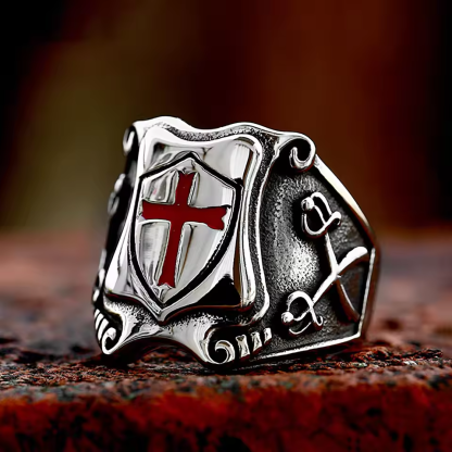 Vintage Templar Cross Shield Ring Men's Gothic Punk-925 Sterling Silver