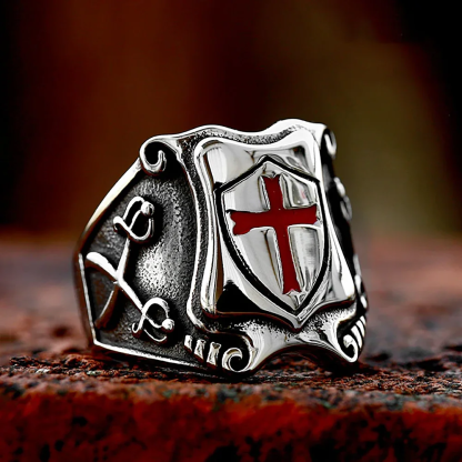 Vintage Templar Cross Shield Ring Men's Gothic Punk-925 Sterling Silver