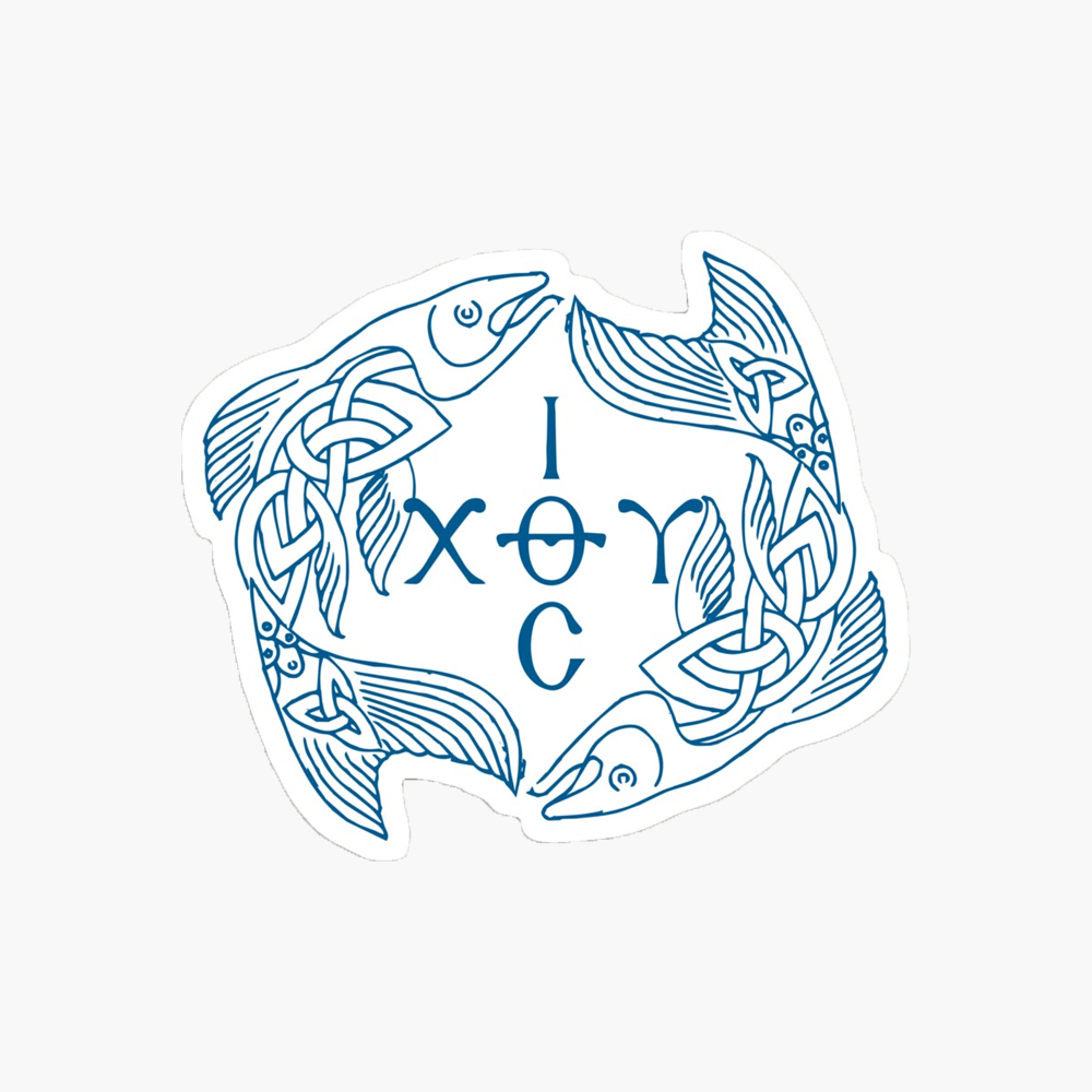 Blue Ichthys Ιχθυς Jesus Christ Son of God Saviour Sticker