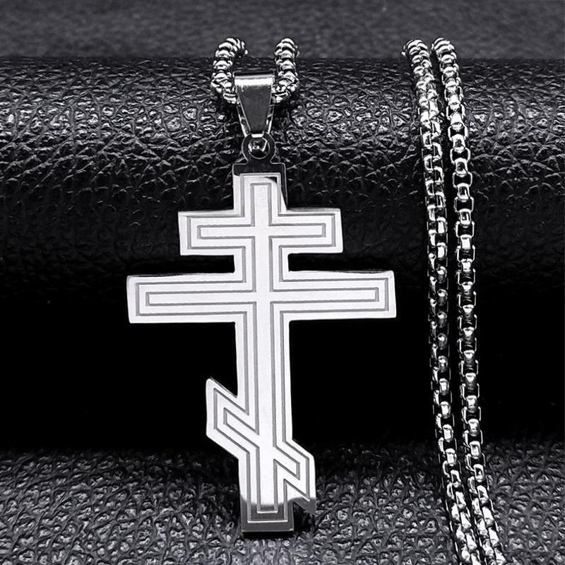 Orthodox Byzantine Titanium Steel Cross Necklace