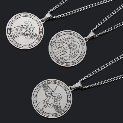 Seven Archangels Medal Titanium Necklace