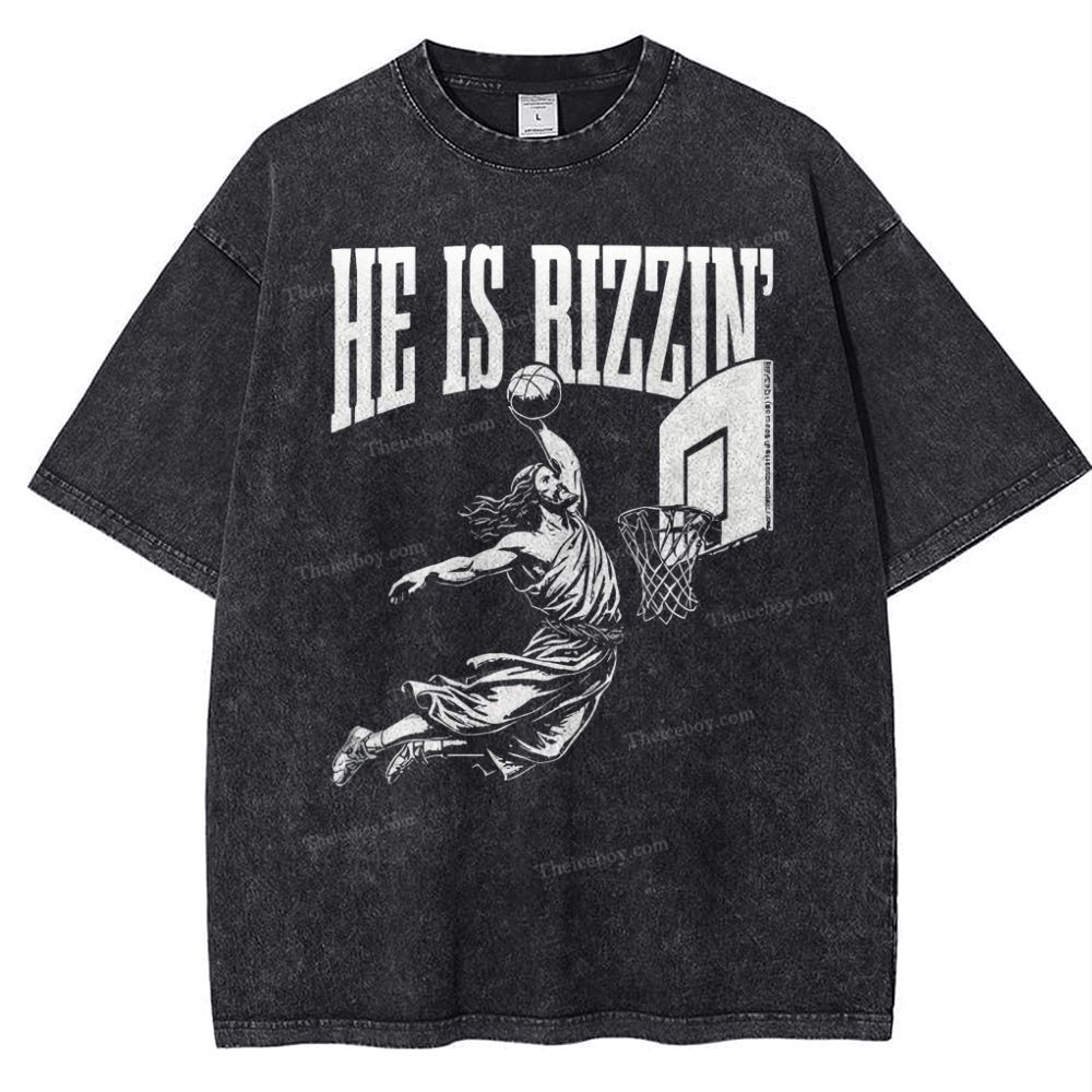 He Is Rizzin Christian Snowflake Vintage Washed T-Shirt