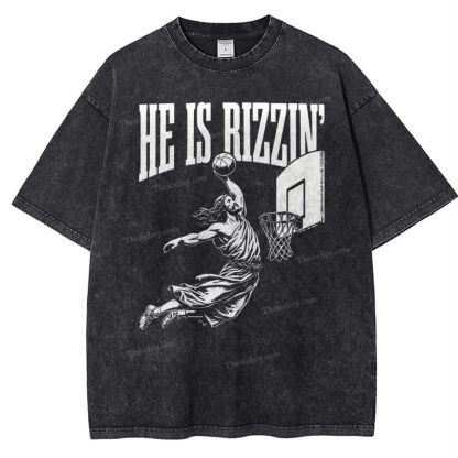 He Is Rizzin Christian Snowflake Vintage Washed T-Shirt