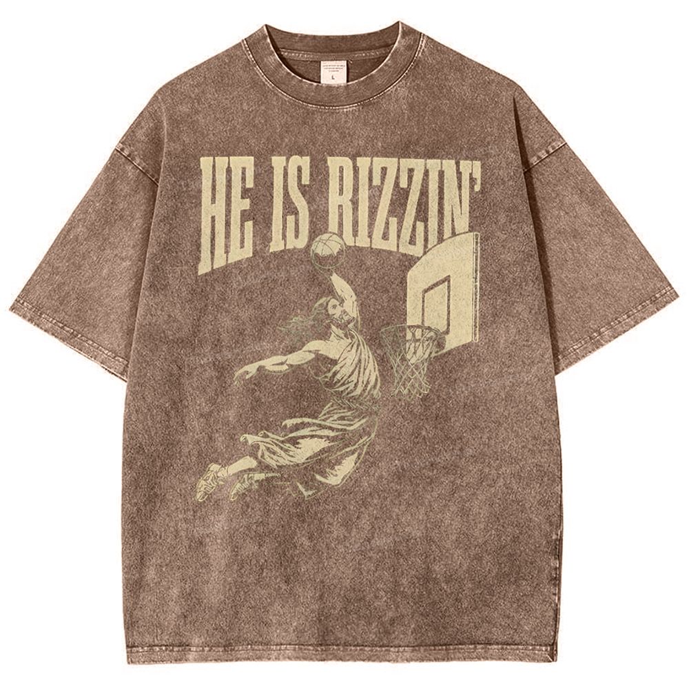 He Is Rizzin Christian Snowflake Vintage Washed T-Shirt