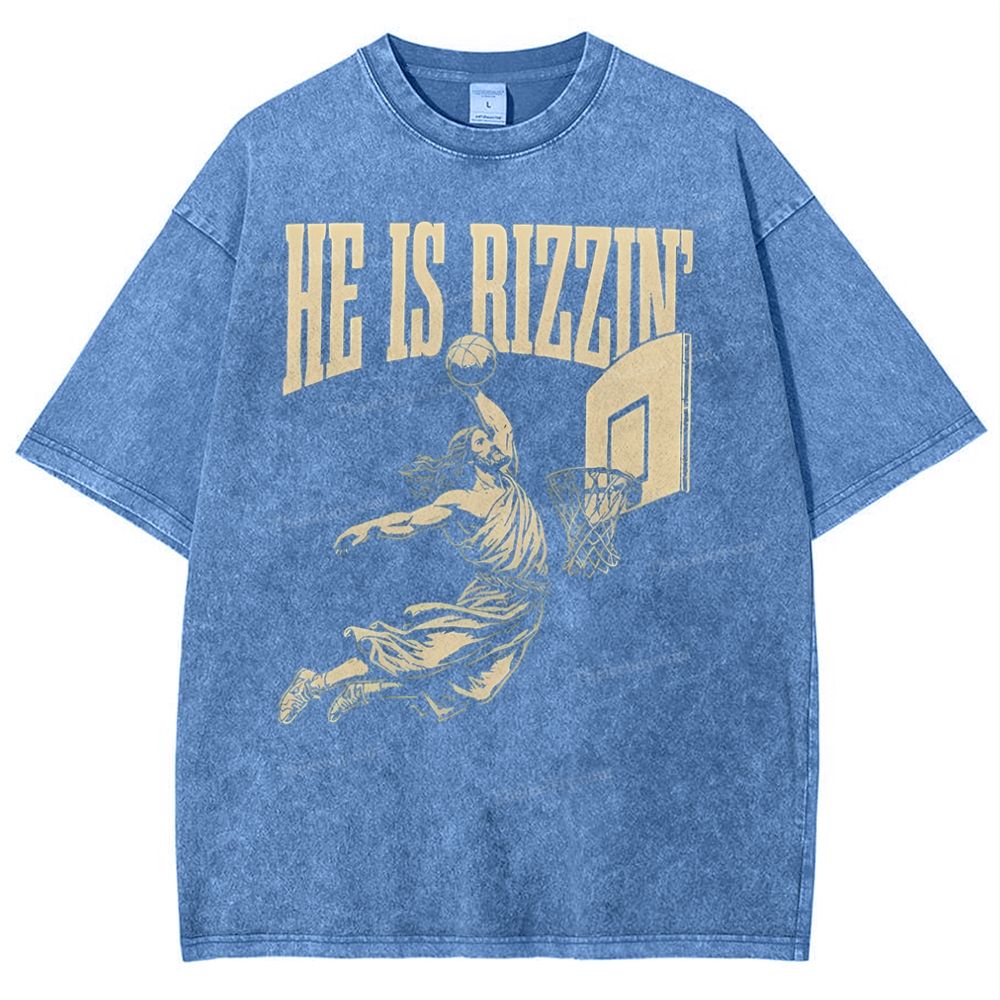 He Is Rizzin Christian Snowflake Vintage Washed T-Shirt