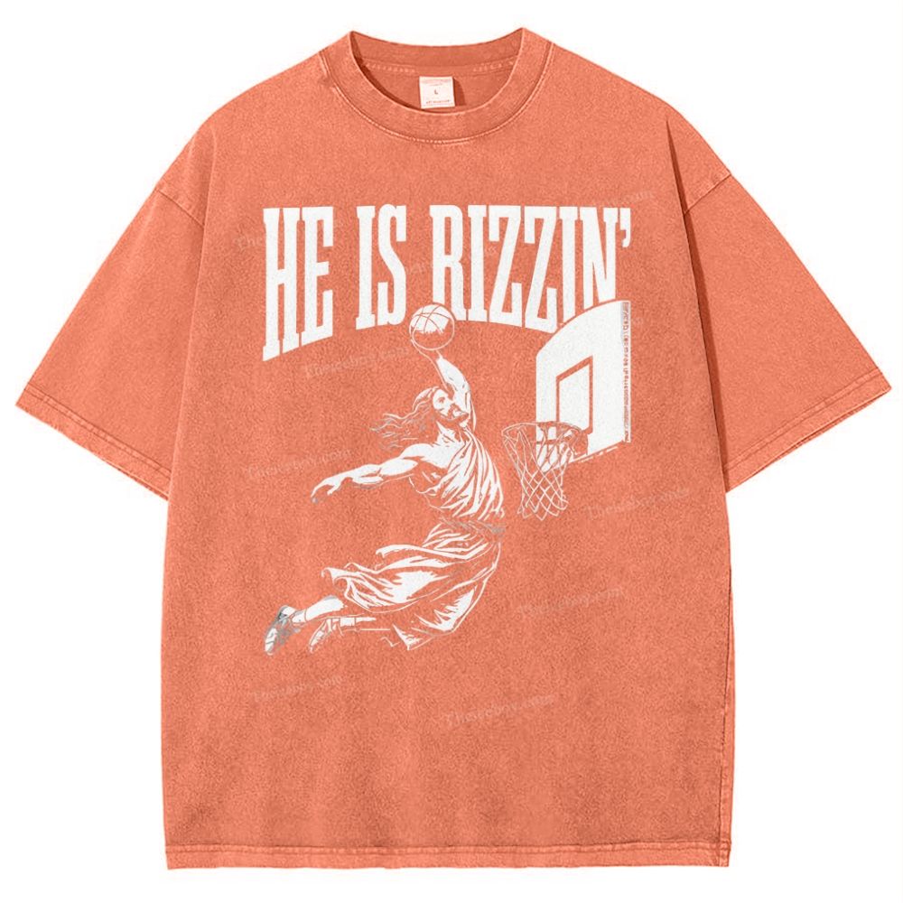 He Is Rizzin Christian Snowflake Vintage Washed T-Shirt
