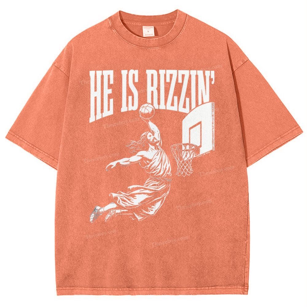 He Is Rizzin Christian Snowflake Vintage Washed T-Shirt