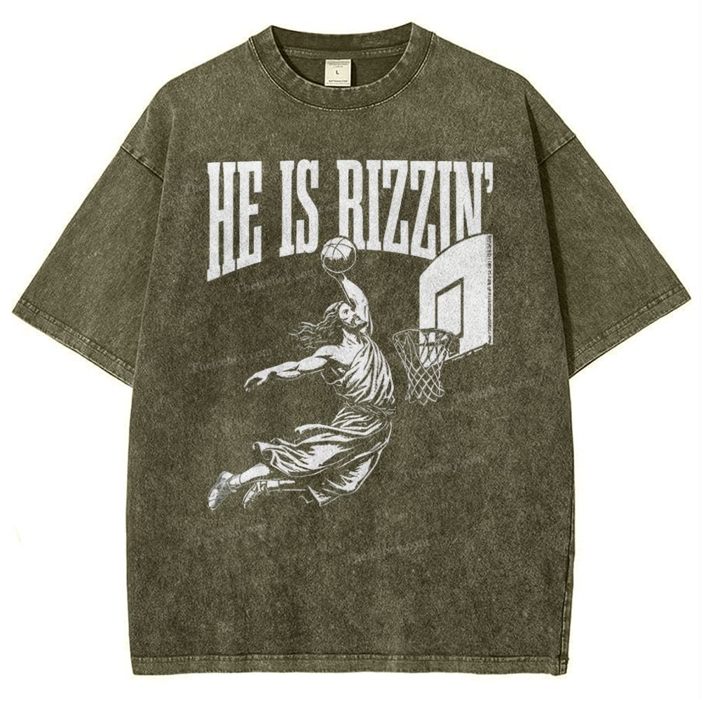 He Is Rizzin Christian Snowflake Vintage Washed T-Shirt