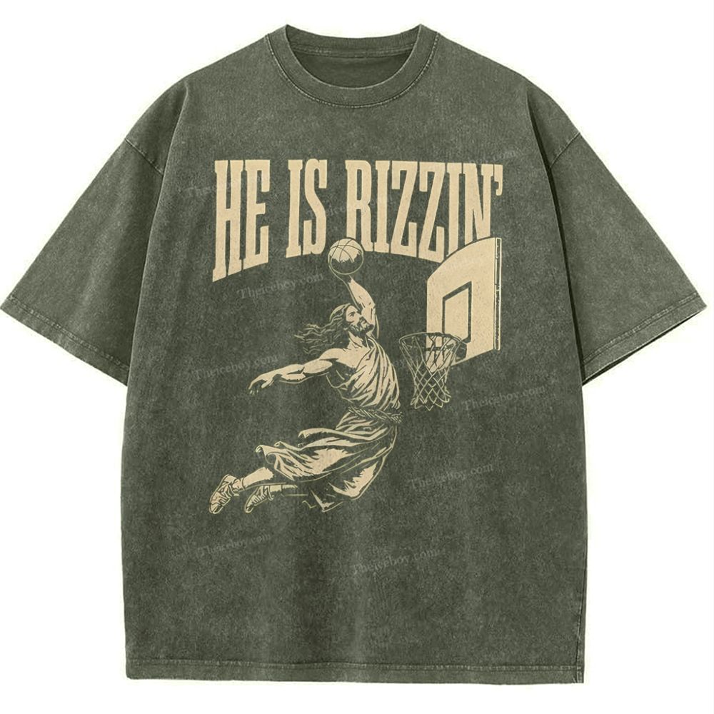 He Is Rizzin Christian Snowflake Vintage Washed T-Shirt