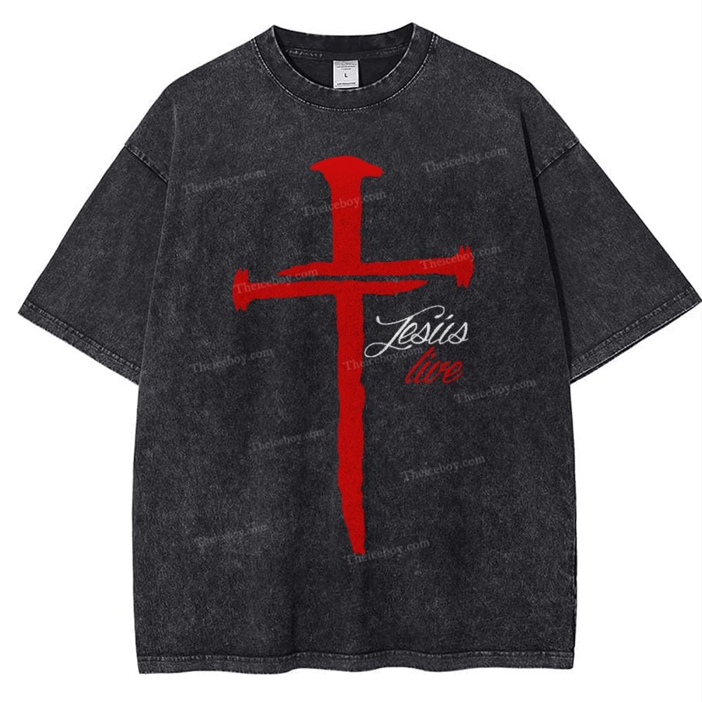 Jesus Live Snowflake Vintage Washed T-Shirt