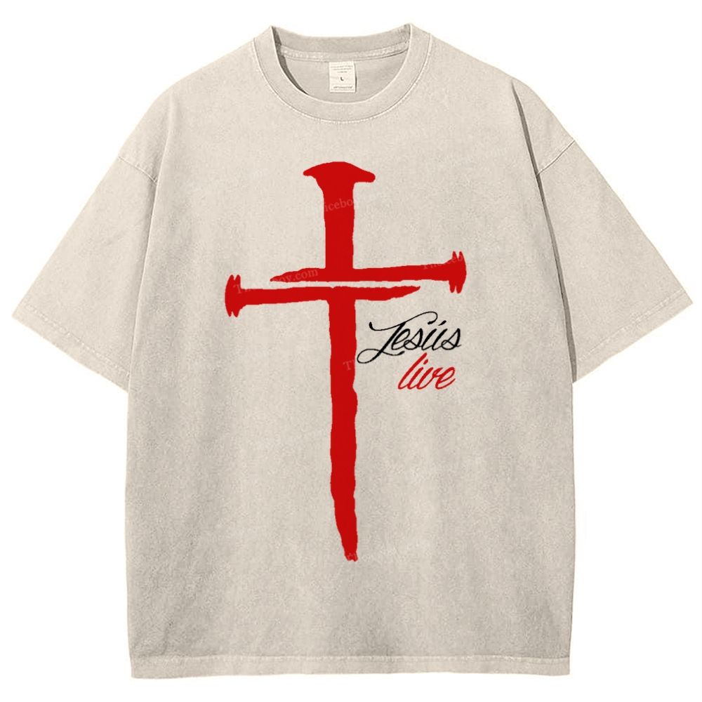 Jesus Live Snowflake Vintage Washed T-Shirt