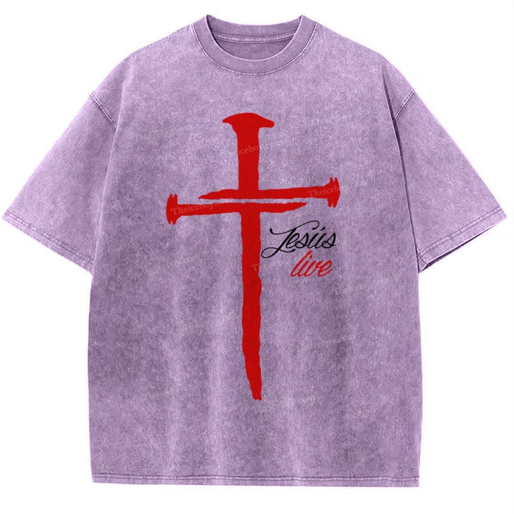 Jesus Live Snowflake Vintage Washed T-Shirt