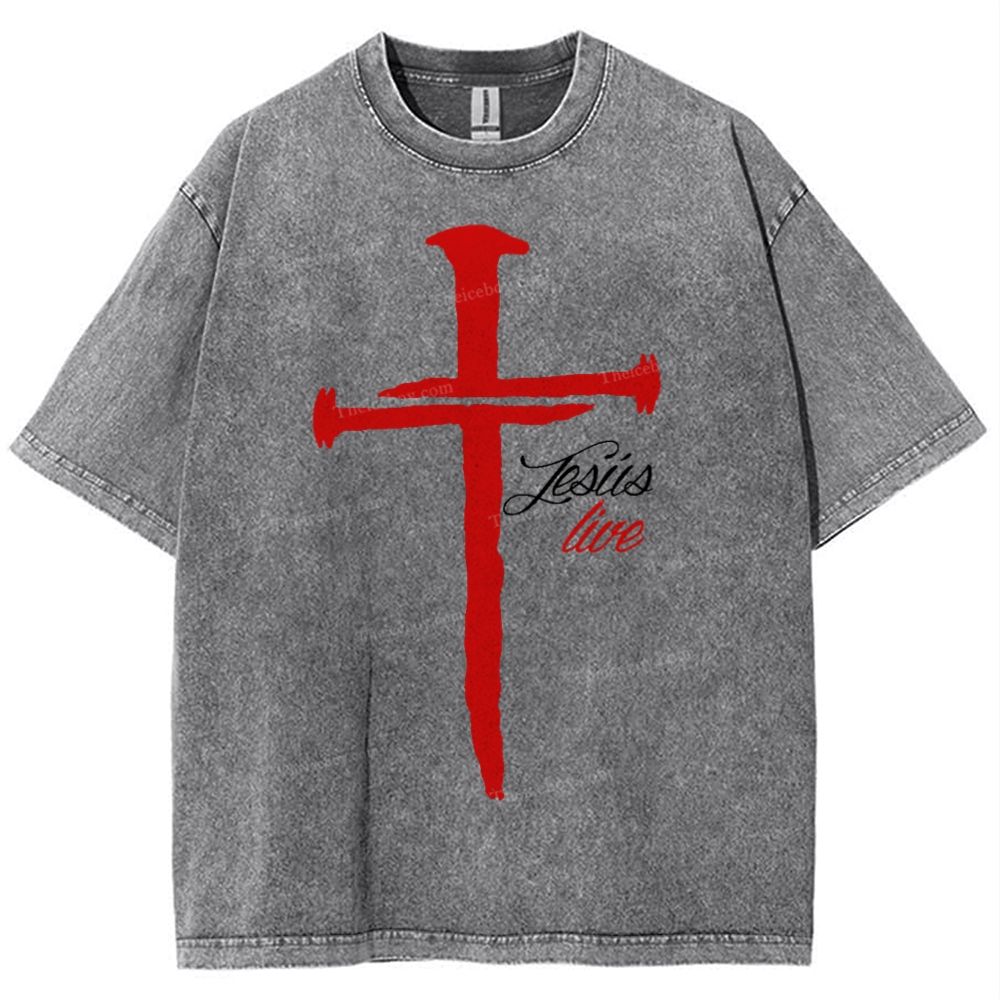 Jesus Live Snowflake Vintage Washed T-Shirt