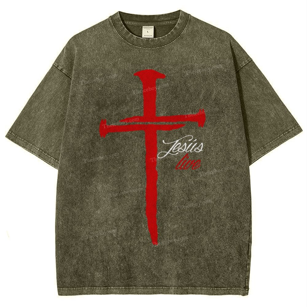 Jesus Live Snowflake Vintage Washed T-Shirt