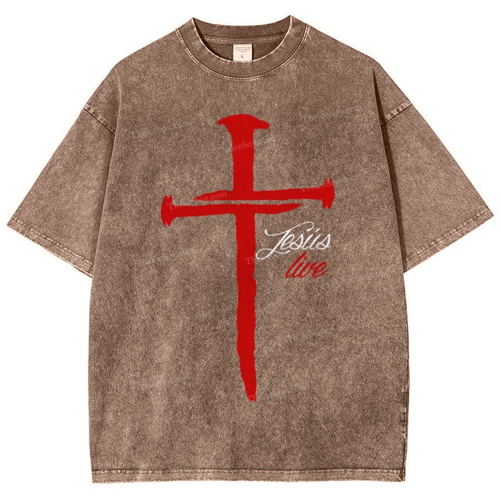 Jesus Live Snowflake Vintage Washed T-Shirt