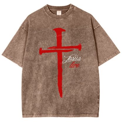 Jesus Live Snowflake Vintage Washed T-Shirt