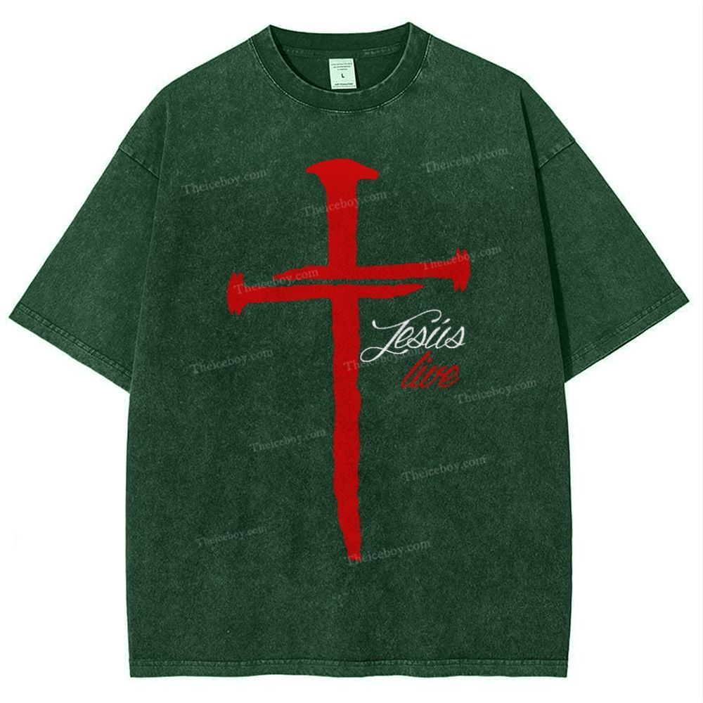 Jesus Live Snowflake Vintage Washed T-Shirt