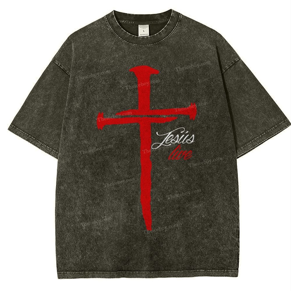 Jesus Live Snowflake Vintage Washed T-Shirt