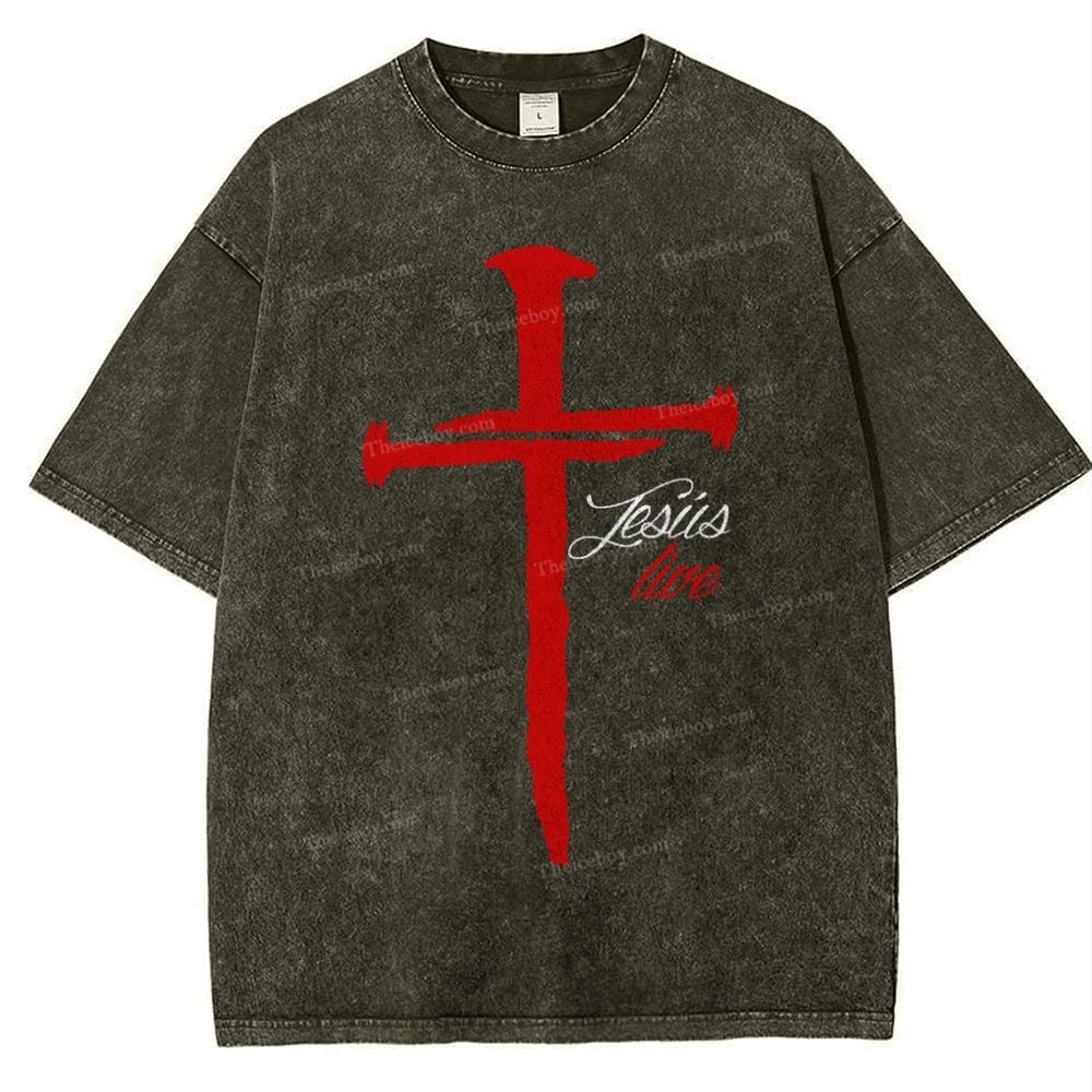 Jesus Live Snowflake Vintage Washed T-Shirt