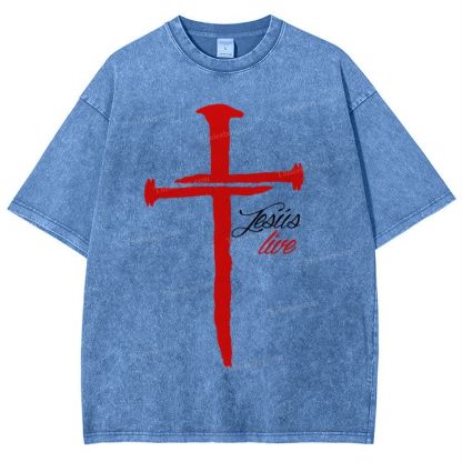 Jesus Live Snowflake Vintage Washed T-Shirt