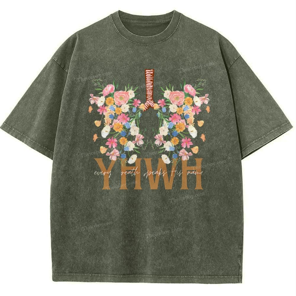 YHWH Floral Christian Snowflake Vintage Washed T-Shirt