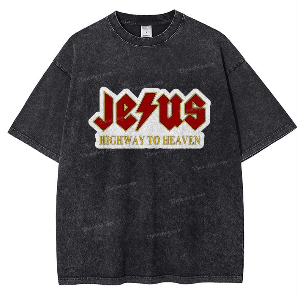 Jesus Highway To Heaven Snowflake Vintage Washed T-Shirt
