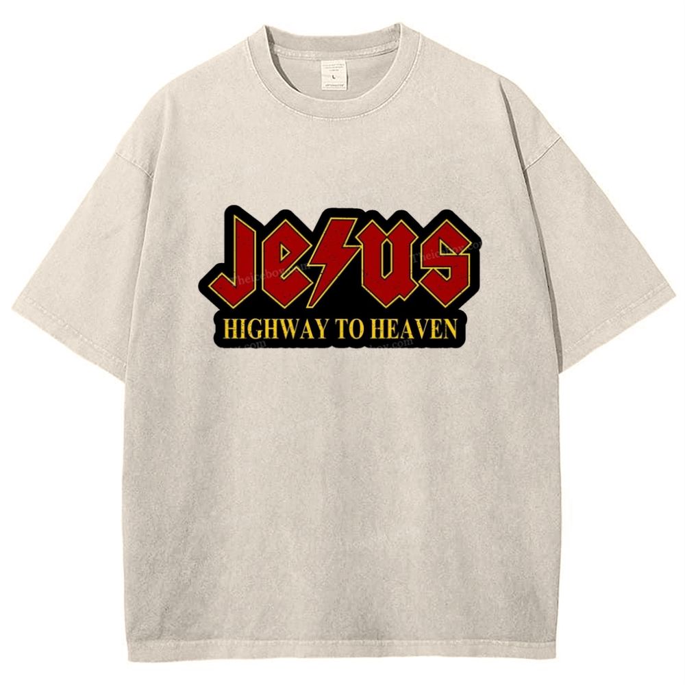 Jesus Highway To Heaven Snowflake Vintage Washed T-Shirt