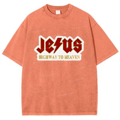 Jesus Highway To Heaven Snowflake Vintage Washed T-Shirt