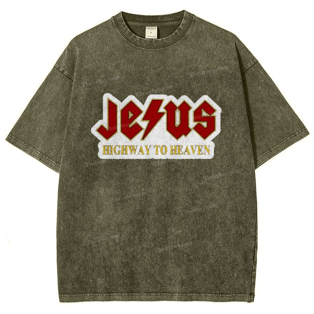 Jesus Highway To Heaven Snowflake Vintage Washed T-Shirt