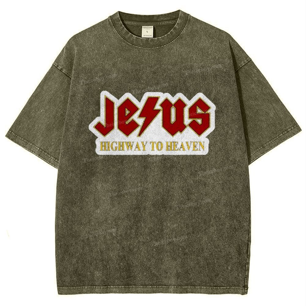 Jesus Highway To Heaven Snowflake Vintage Washed T-Shirt