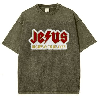Jesus Highway To Heaven Snowflake Vintage Washed T-Shirt