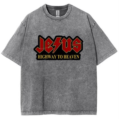 Jesus Highway To Heaven Snowflake Vintage Washed T-Shirt