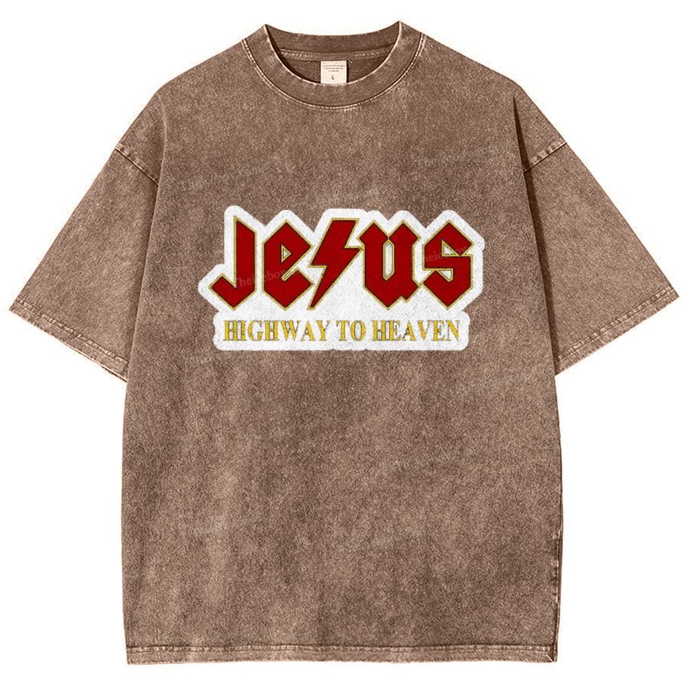 Jesus Highway To Heaven Snowflake Vintage Washed T-Shirt