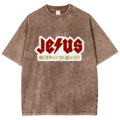 Jesus Highway To Heaven Snowflake Vintage Washed T-Shirt