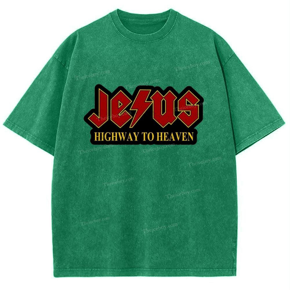 Jesus Highway To Heaven Snowflake Vintage Washed T-Shirt