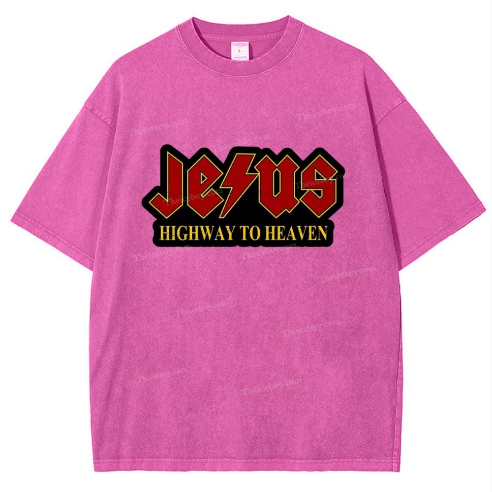 Jesus Highway To Heaven Snowflake Vintage Washed T-Shirt