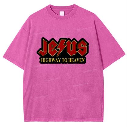 Jesus Highway To Heaven Snowflake Vintage Washed T-Shirt