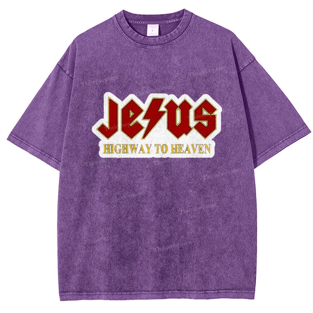 Jesus Highway To Heaven Snowflake Vintage Washed T-Shirt