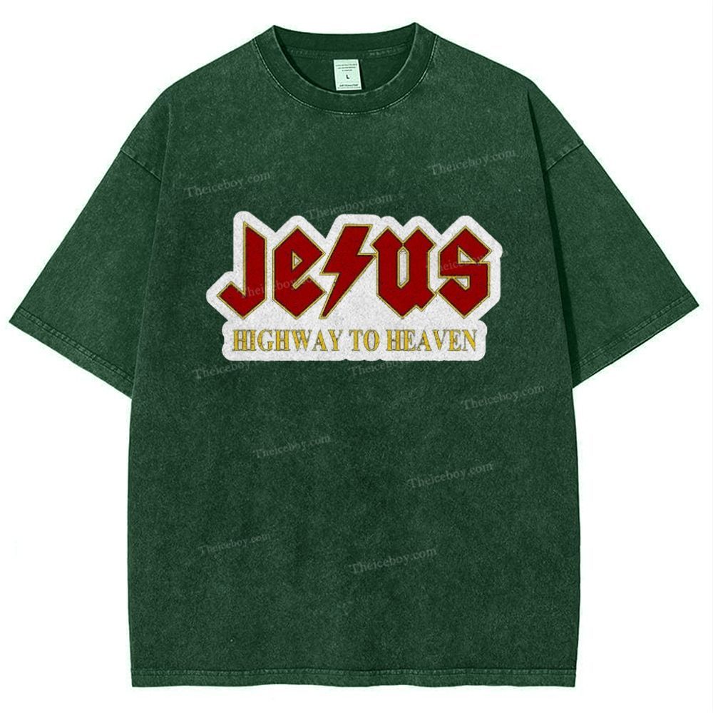 Jesus Highway To Heaven Snowflake Vintage Washed T-Shirt