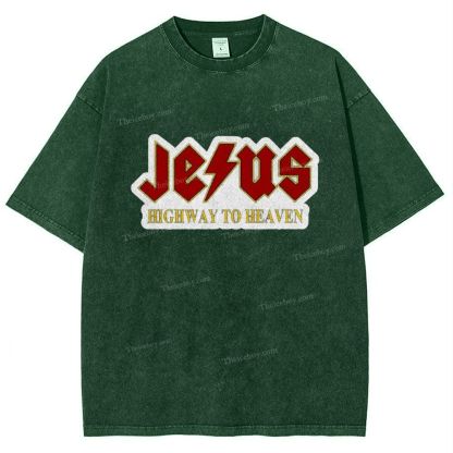 Jesus Highway To Heaven Snowflake Vintage Washed T-Shirt