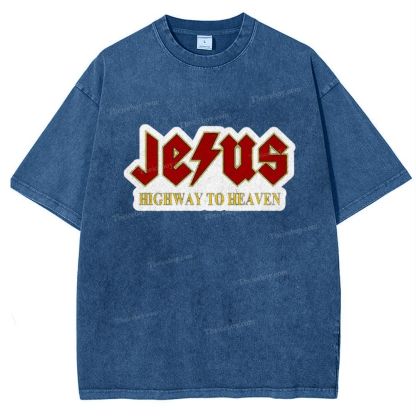 Jesus Highway To Heaven Snowflake Vintage Washed T-Shirt