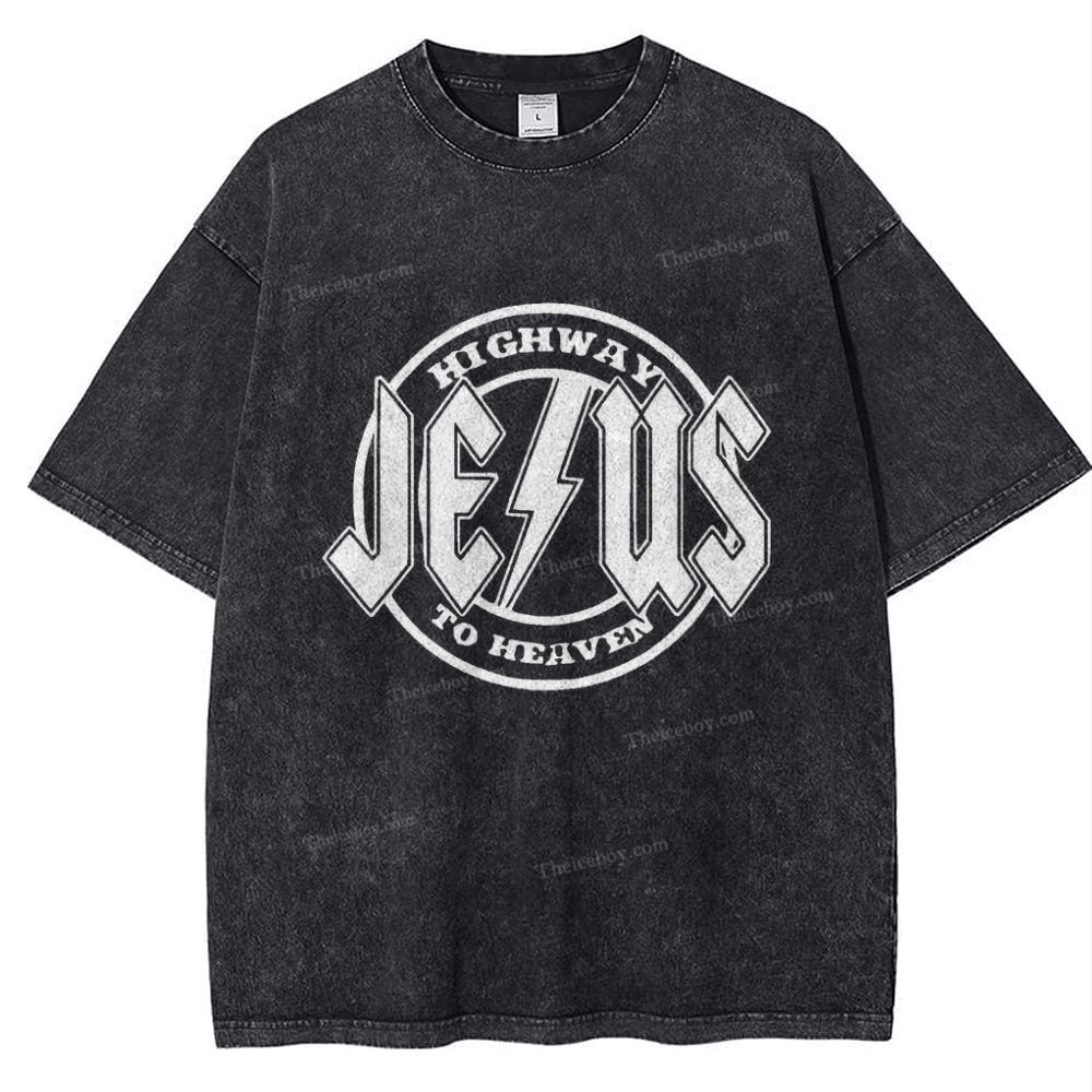 Jesus Highway To Heaven Snowflake Vintage Washed T-Shirt