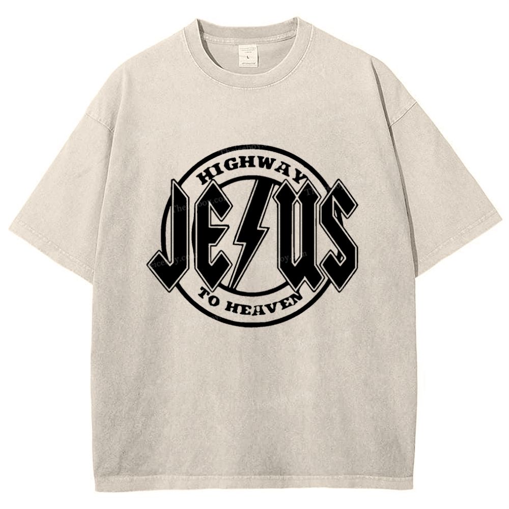 Jesus Highway To Heaven Snowflake Vintage Washed T-Shirt
