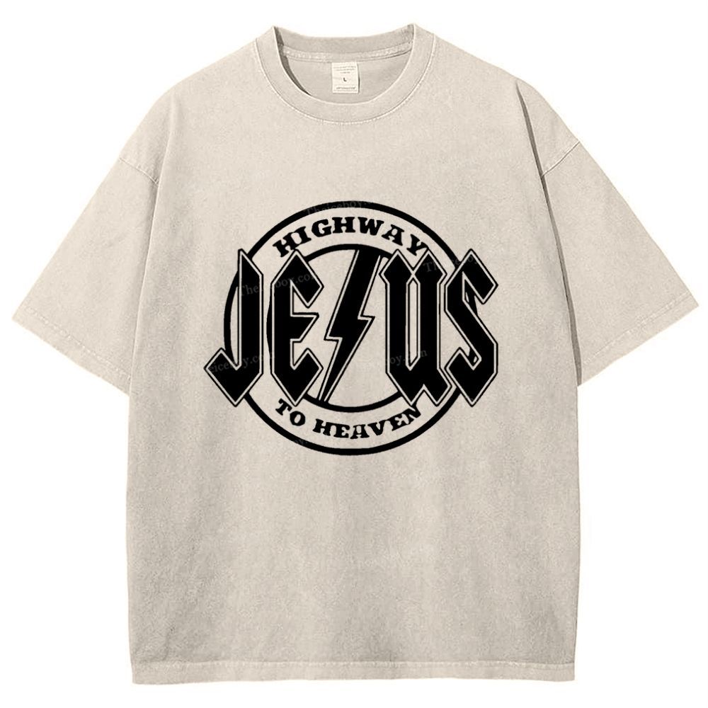 Jesus Highway To Heaven Snowflake Vintage Washed T-Shirt
