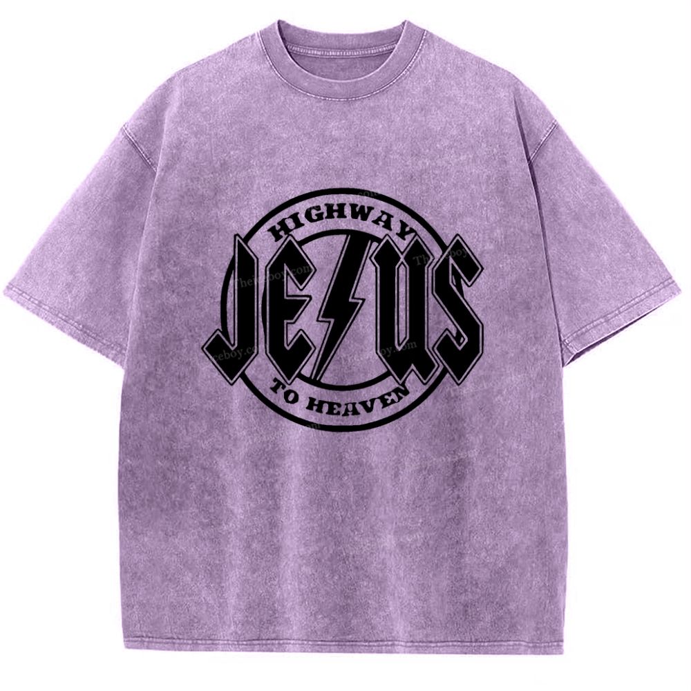 Jesus Highway To Heaven Snowflake Vintage Washed T-Shirt