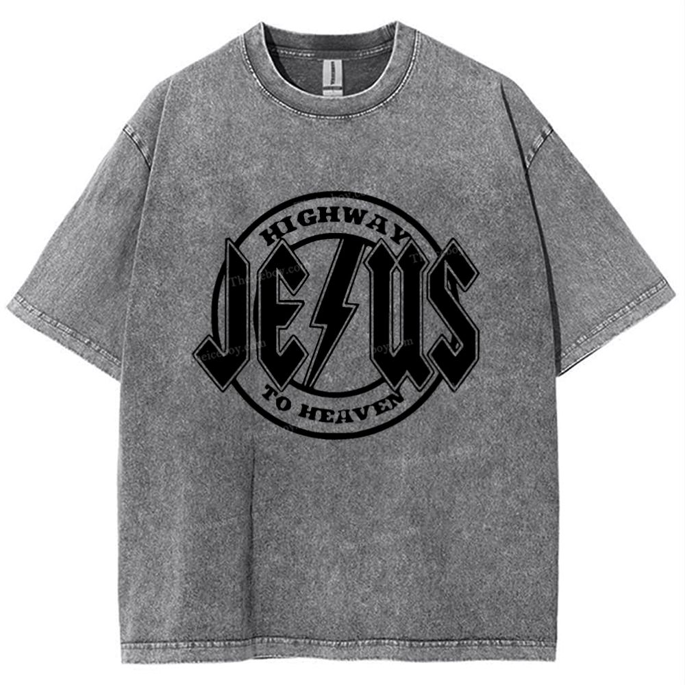 Jesus Highway To Heaven Snowflake Vintage Washed T-Shirt