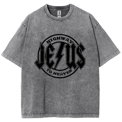 Jesus Highway To Heaven Snowflake Vintage Washed T-Shirt