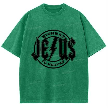 Jesus Highway To Heaven Snowflake Vintage Washed T-Shirt