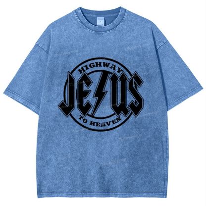 Jesus Highway To Heaven Snowflake Vintage Washed T-Shirt