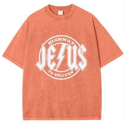 Jesus Highway To Heaven Snowflake Vintage Washed T-Shirt